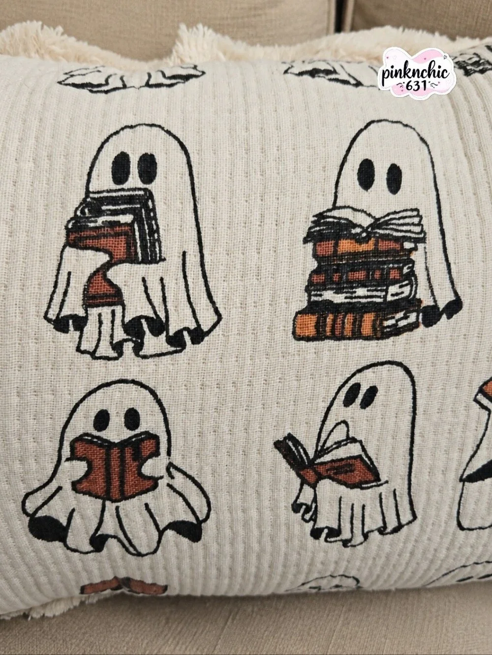 Rachel Zoe Ghost Reading a Book Halloween Decor Pillow